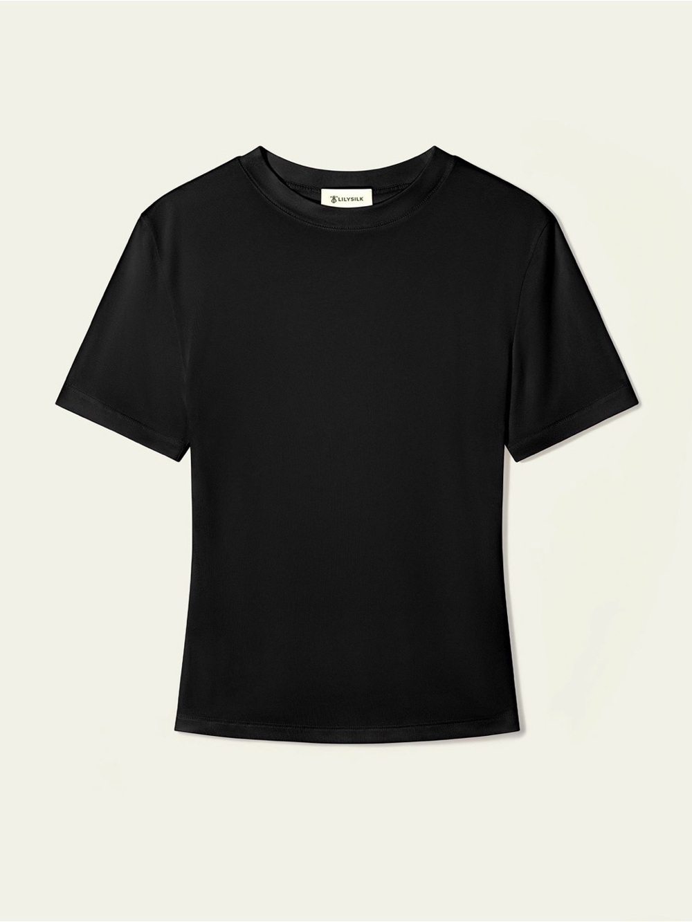 LilySilk Slim Fitted Silk Jersey Tee in Black SZ M - Picture 2 of 9